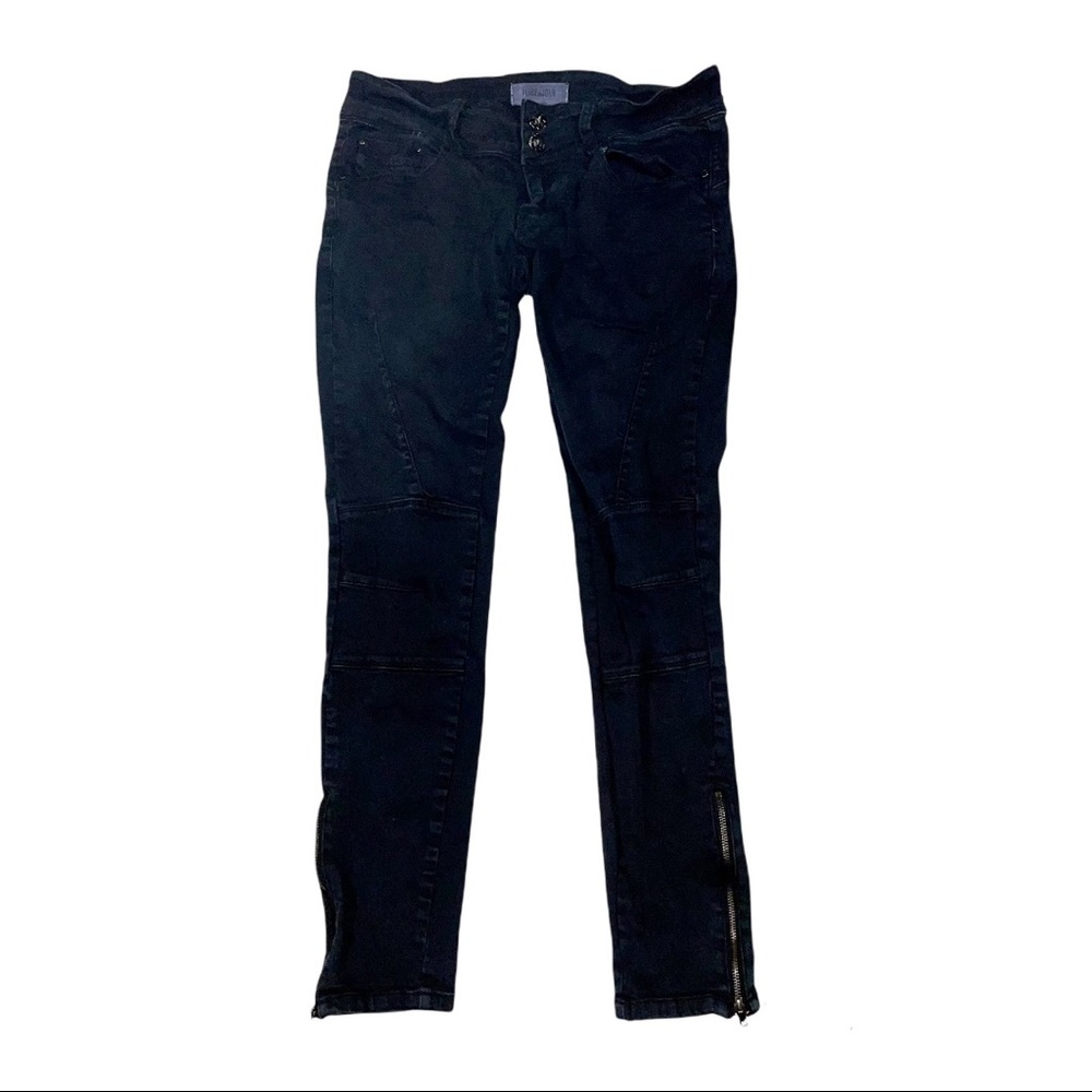 Place du Jour Black Denim Skinny Jeans Edgy Gothic Zipper 38 European